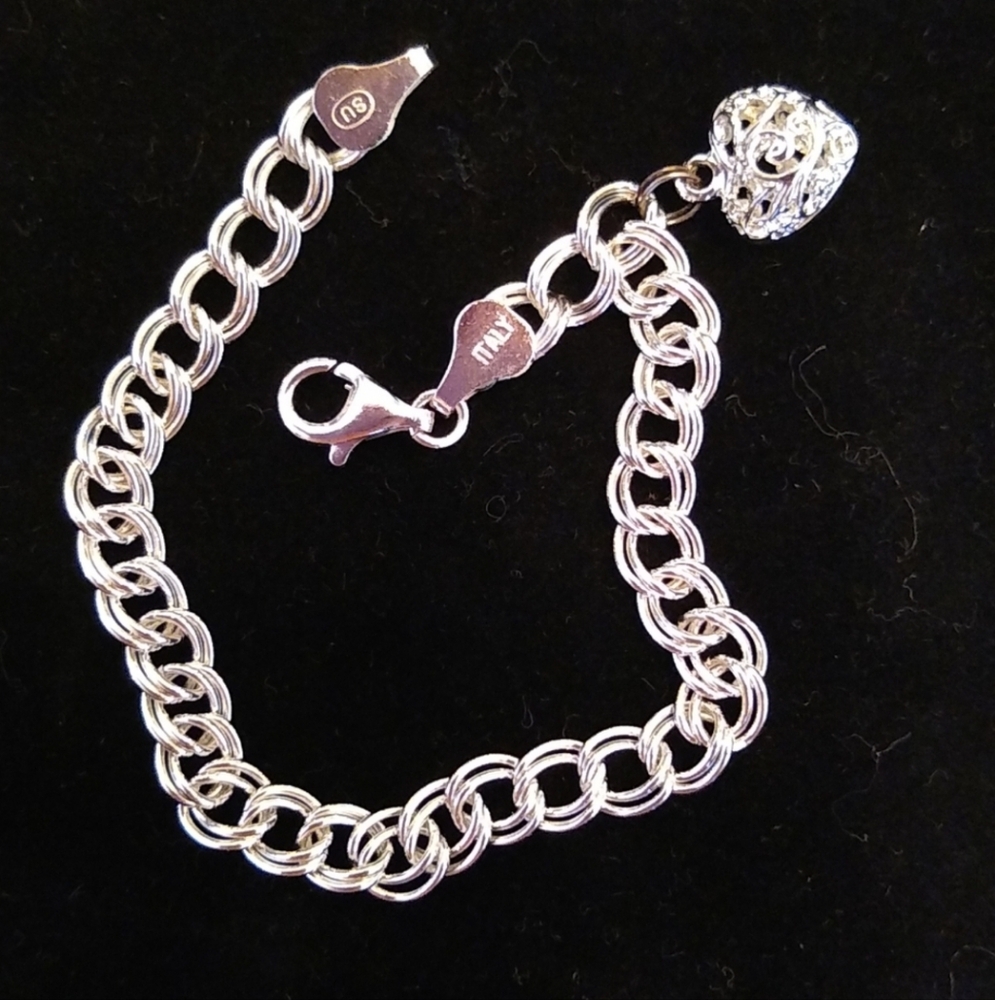 STERLING SILVER Vintage Charms with Crystals Set of 2 - Picture 10 of 10